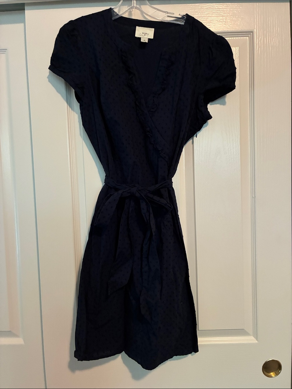 LOFT Navy Wrap-Style Short Sleeve Dress